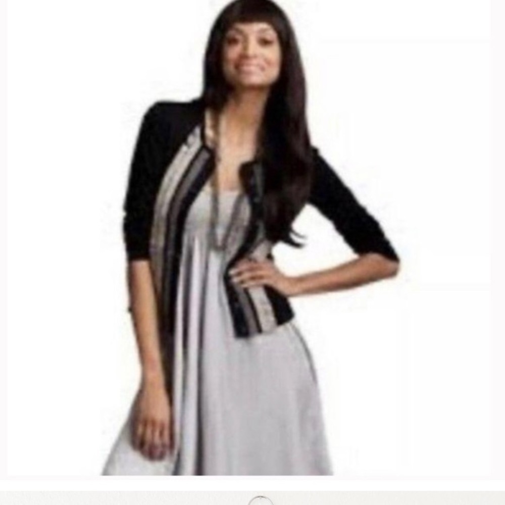 CAbi Broadway Tuxedo Cardigan Sweater Black Gray M